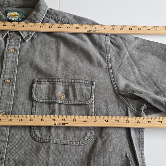 Cabela's Shirt Men XLT Military Green Denim LS Buttons Pockets Cotton Outdoors - Picture 5 of 16